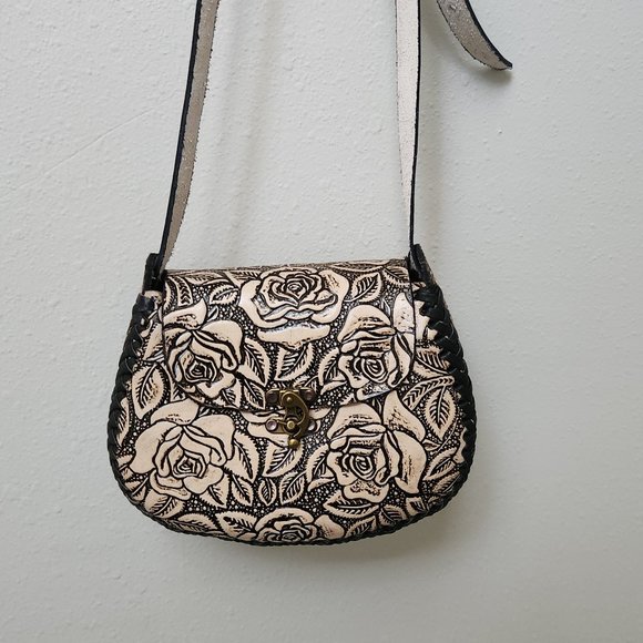 Hand Crafted Handbags - Brand New Hand-Tooled Leather Floral Purse / Handmade Mexican Bag